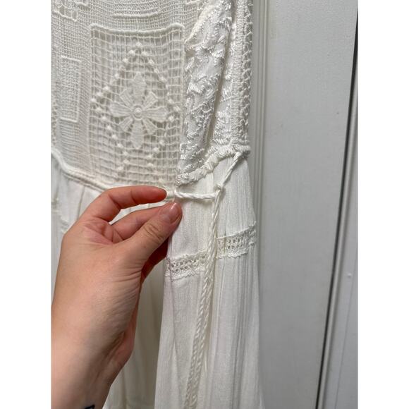 Free People Emily Dress White Crochet Square Neck Tiered Mini Dress Size XS - Picture 8 of 10